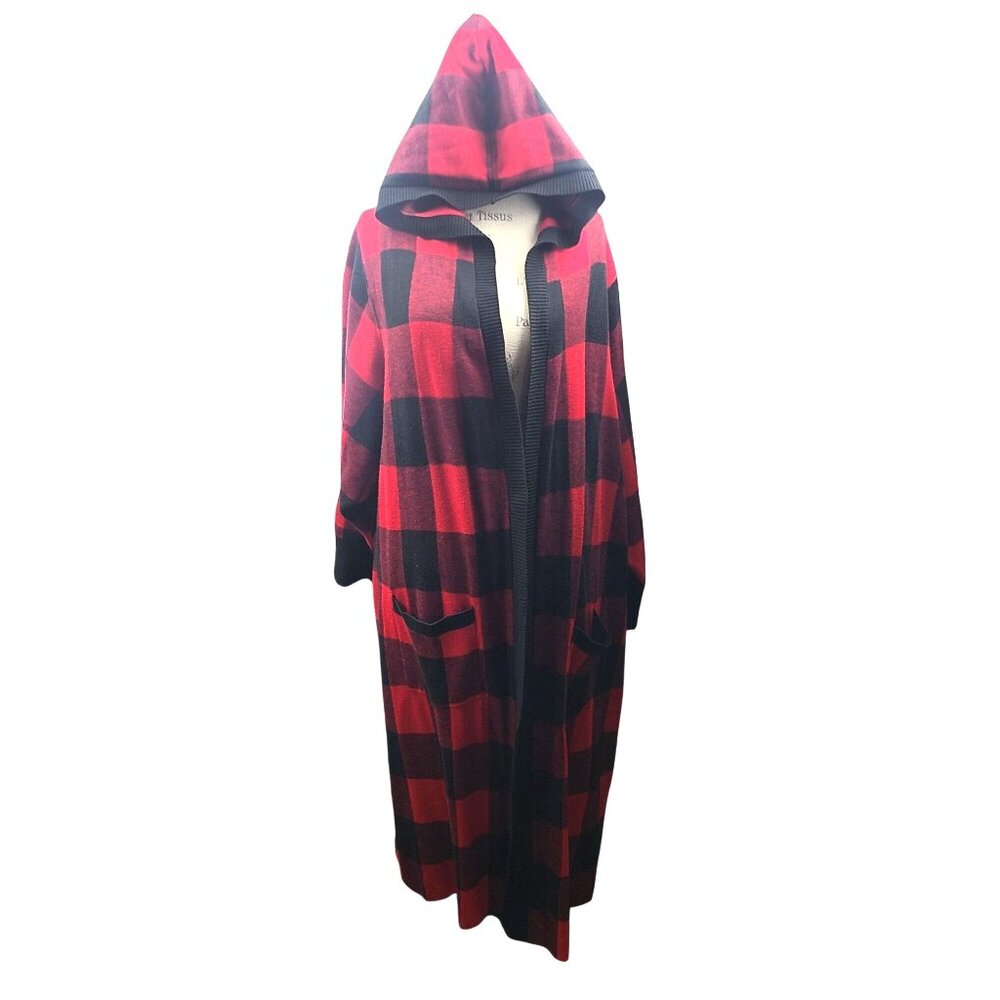 Torrid Red Black Plaid Cardigan Duster Hooded Pockets Woman's 5X/28